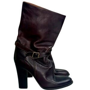 J. Crew Davos Gomma Women SZ 8 Reddish Brown Italian Leather Mid Calf Heel Boot